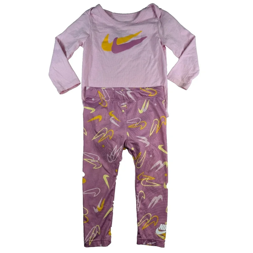Nike Toddler Girls 2 Piece Outfit Pink Logo‎ Shirt Leggings Set Size 18M